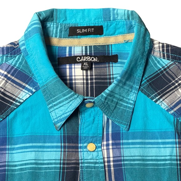 Carbon2Cobalt Button Up Shirt Mens XL Plaid Slim Fit Long Sleeve Pearl Snaps - Picture 4 of 15